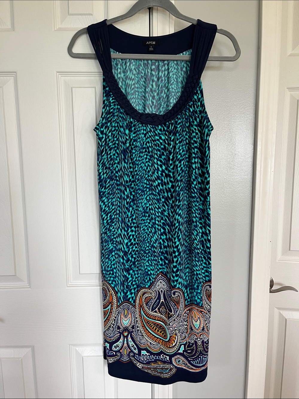 Apt. 9 Teal & Navy Paisley-Trim Sleeveless Midi Dress size Medium lightweight